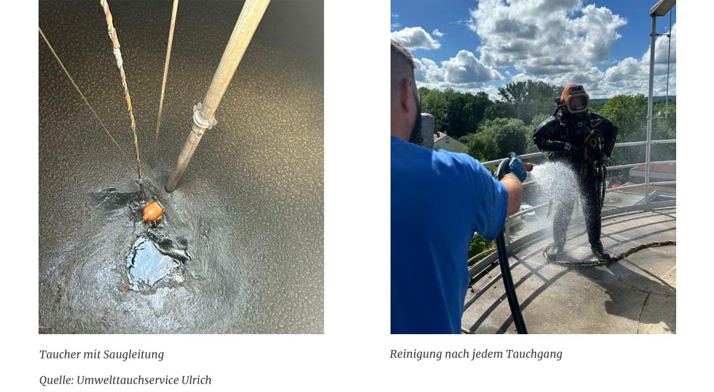 Stadtentwaesserung Stuttgart Taucher bei der Faulturm-Revision im Gruppenklärwerk Ditzingen